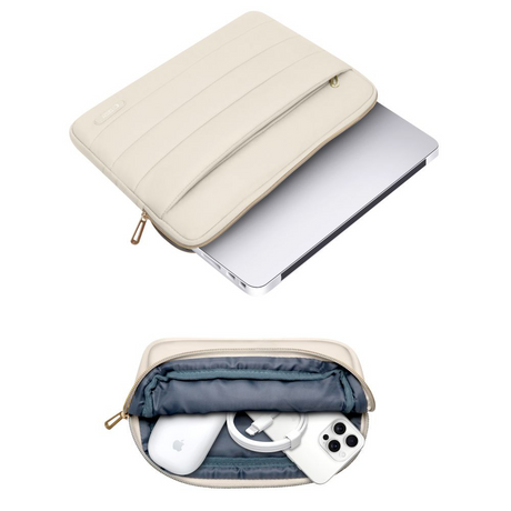 Tech-Protect Puffy MacBook / Laptop 15-16" Sleeve m. Lille Taske - Beige