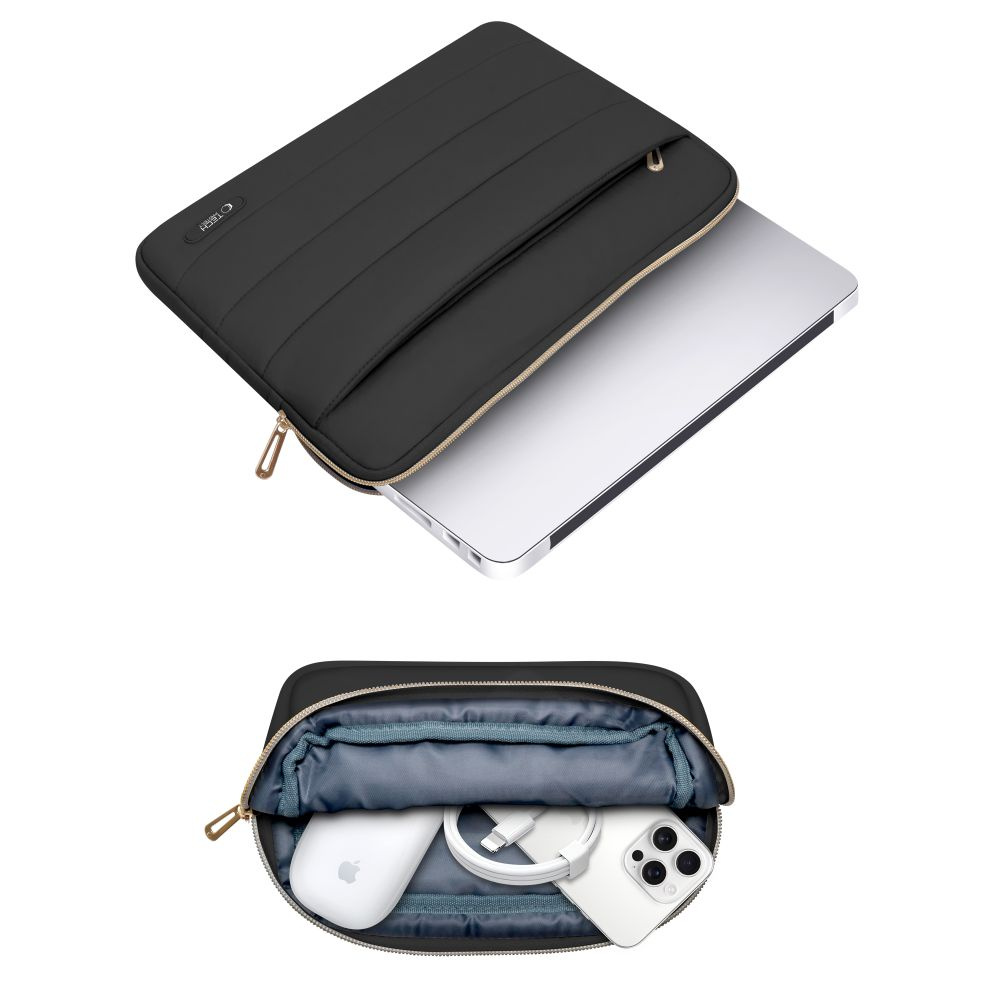 Tech-Protect Puffy MacBook / Laptop 13-14" Sleeve m. Lille Taske - Sort