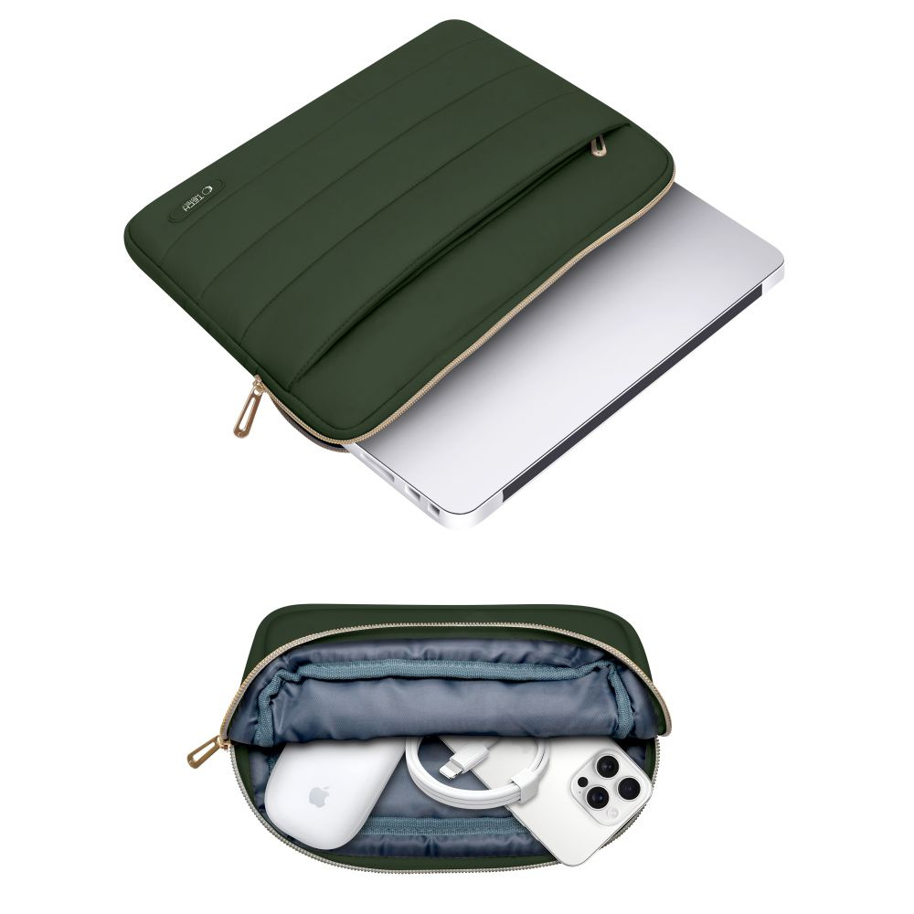 Tech-Protect Puffy MacBook / Laptop 15-16" Sleeve m. Lille Taske - Grøn