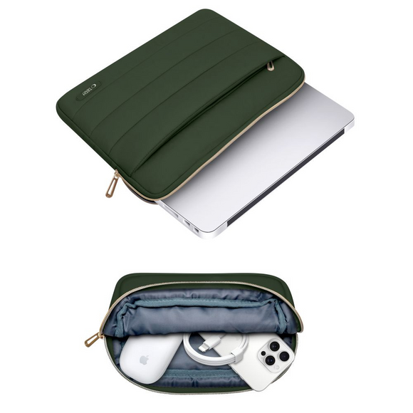 Tech-Protect Puffy MacBook / Laptop 15-16" Sleeve m. Lille Taske - Grøn