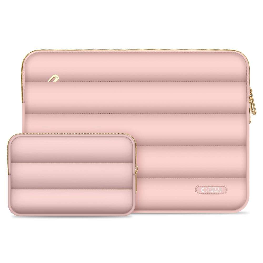 Tech-Protect Puffy MacBook / Laptop 13-14" Sleeve m. Lille Taske - Lyserød