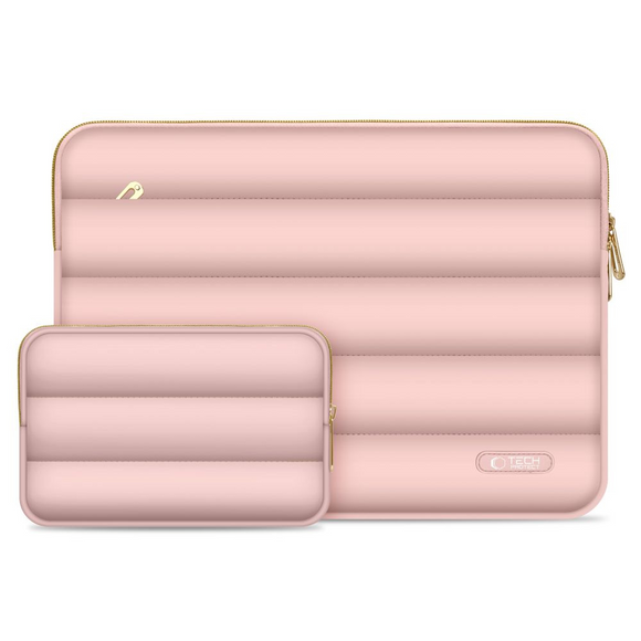 Tech-Protect Puffy MacBook / Laptop 13-14" Sleeve m. Lille Taske - Lyserød