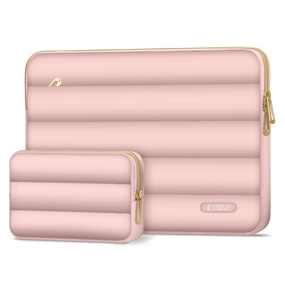 Tech-Protect Puffy MacBook / Laptop 13-14" Sleeve m. Lille Taske - Lyserød