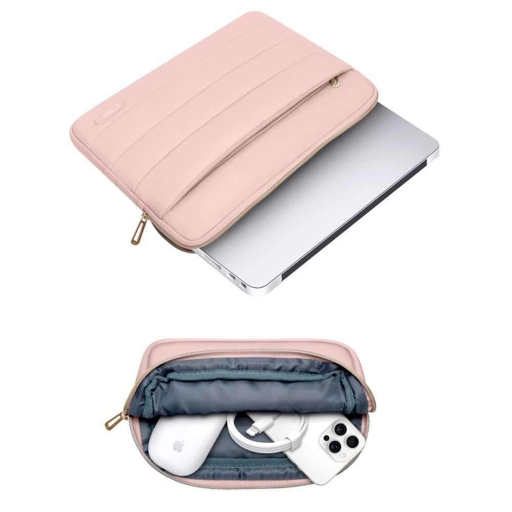 Tech-Protect Puffy MacBook / Laptop 13-14" Sleeve m. Lille Taske - Lyserød