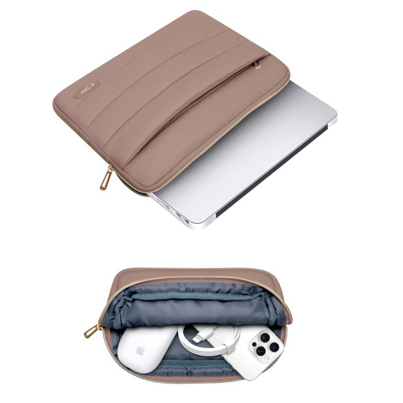 Tech-Protect Puffy MacBook / Laptop 13-14" Sleeve m. Lille Taske - Brun