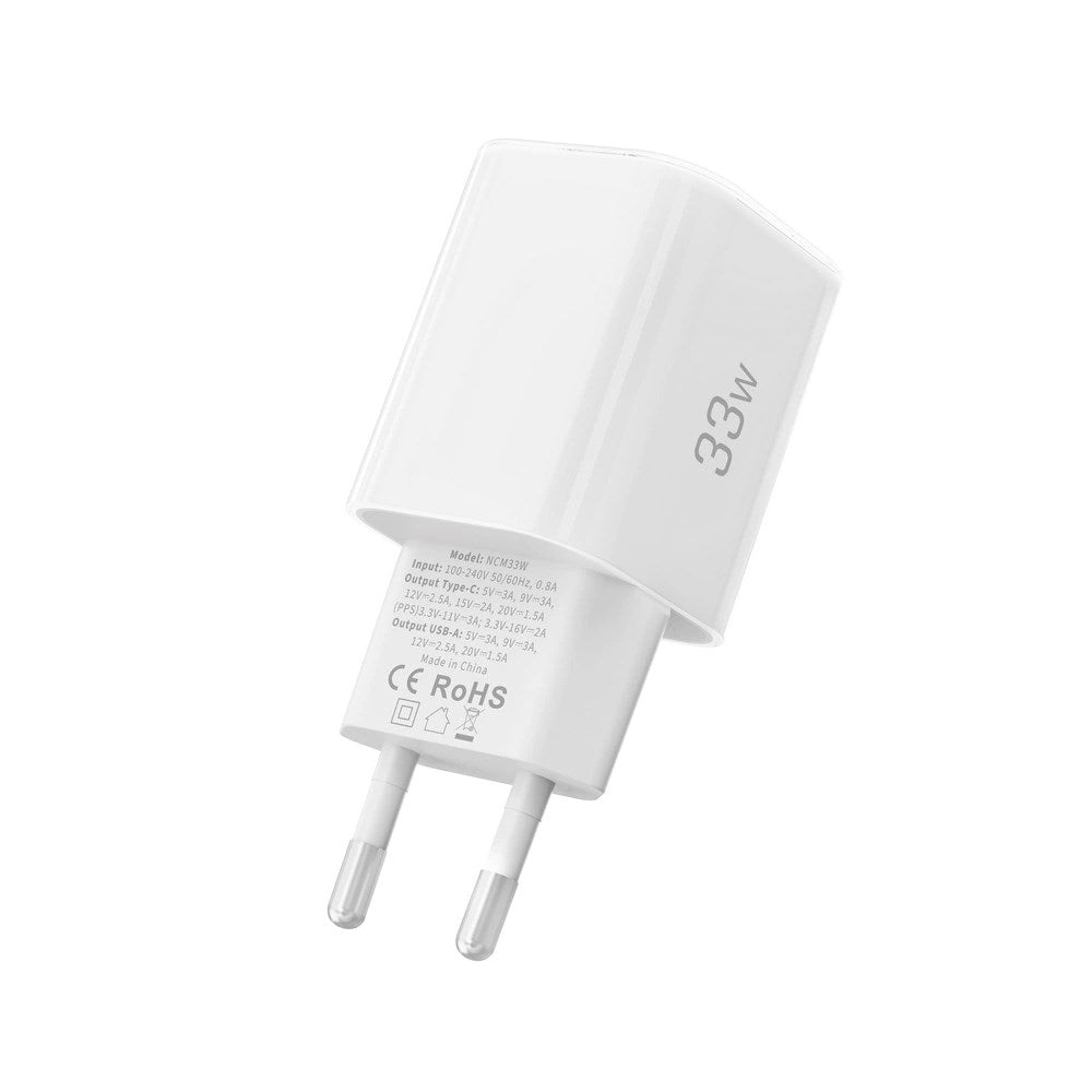 Tech-Protect 33W Vægoplader m. 1x USB-A & 1x USB-C - Hvid