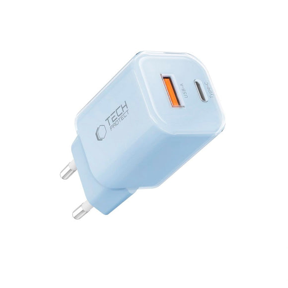Tech-Protect 33W Vægoplader m. 1x USB-A & 1x USB-C - Blå