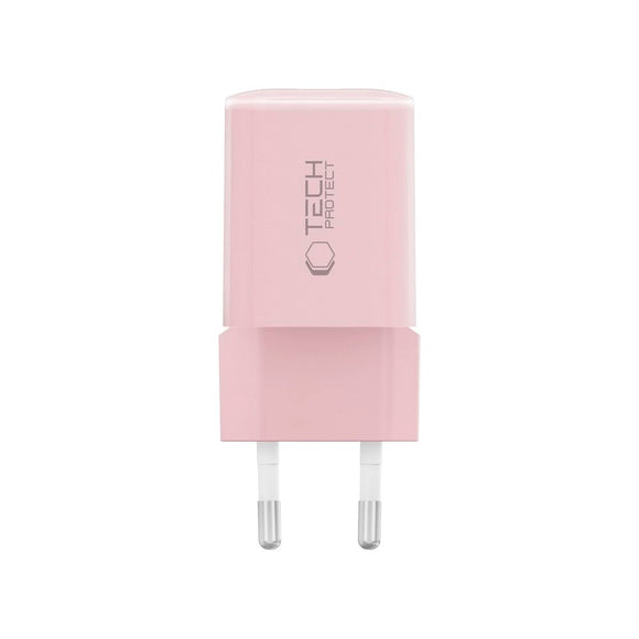 Tech-Protect 33W Vægoplader m. 1x USB-A & 1x USB-C - Lyserød