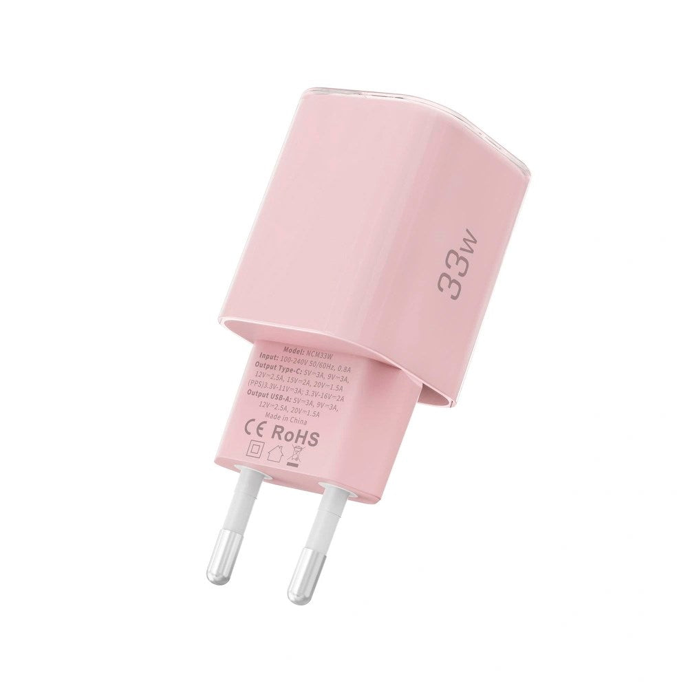 Tech-Protect 33W Vægoplader m. 1x USB-A & 1x USB-C - Lyserød