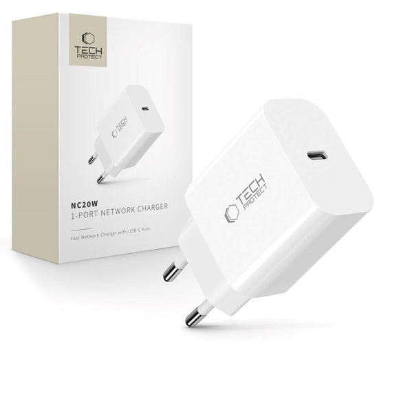 Tech-Protect Charger PD 20W USB-C Vægoplader - Hvid
