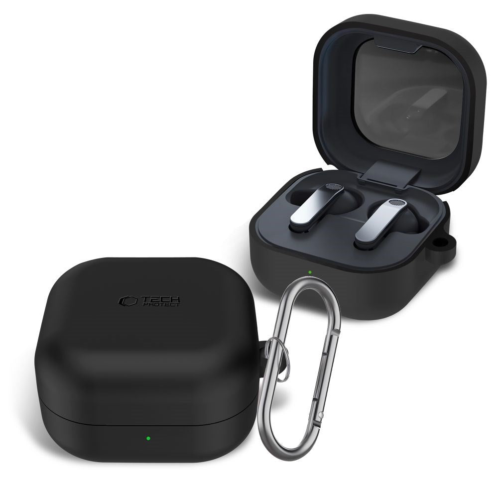 Samsung Galaxy Buds 4 / 4 Pro Tech-Protect Silikone Cover m. Karabinhage - Sort