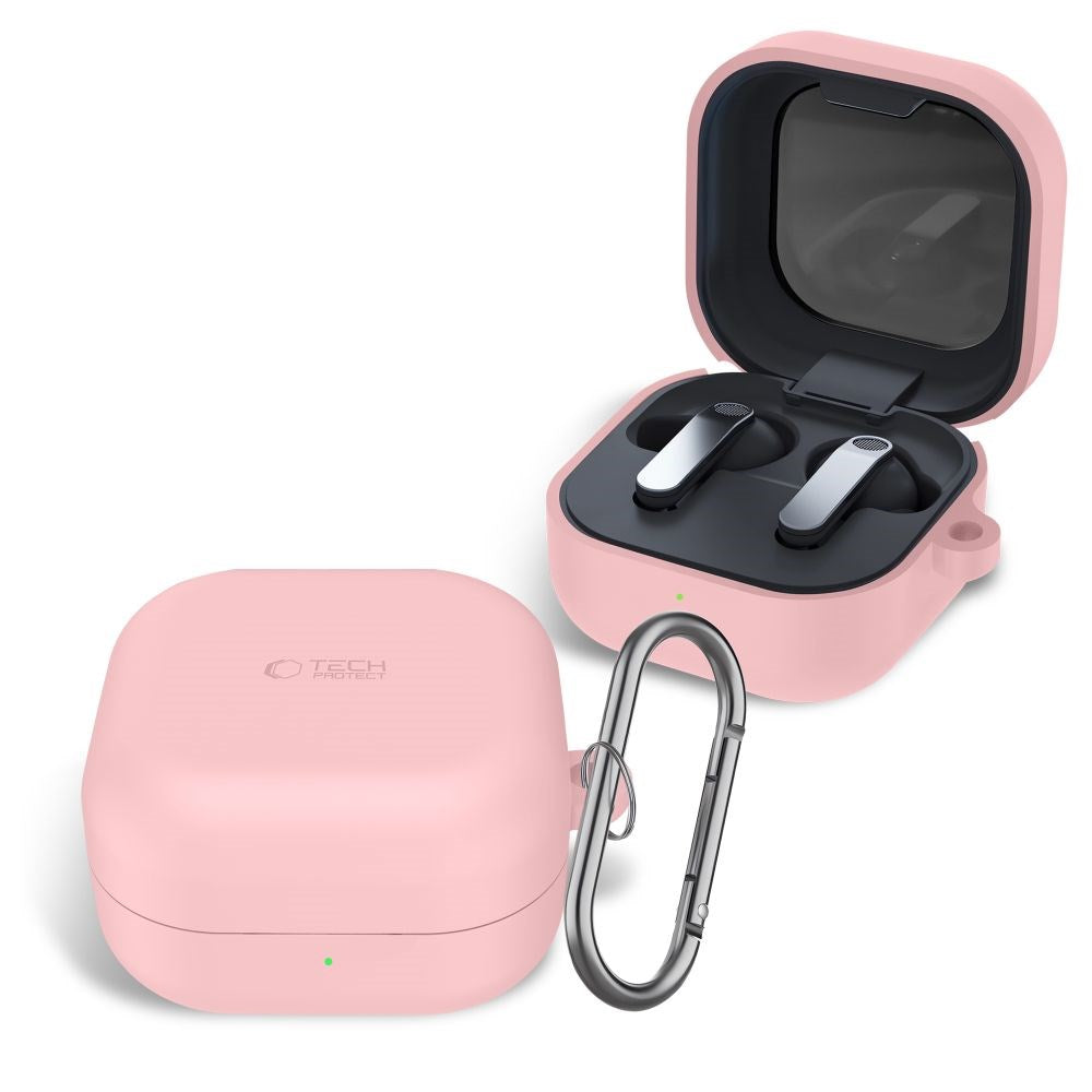 Samsung Galaxy Buds 4 / 4 Pro Tech-Protect Silikone Cover m. Karabinhage - Lyserød