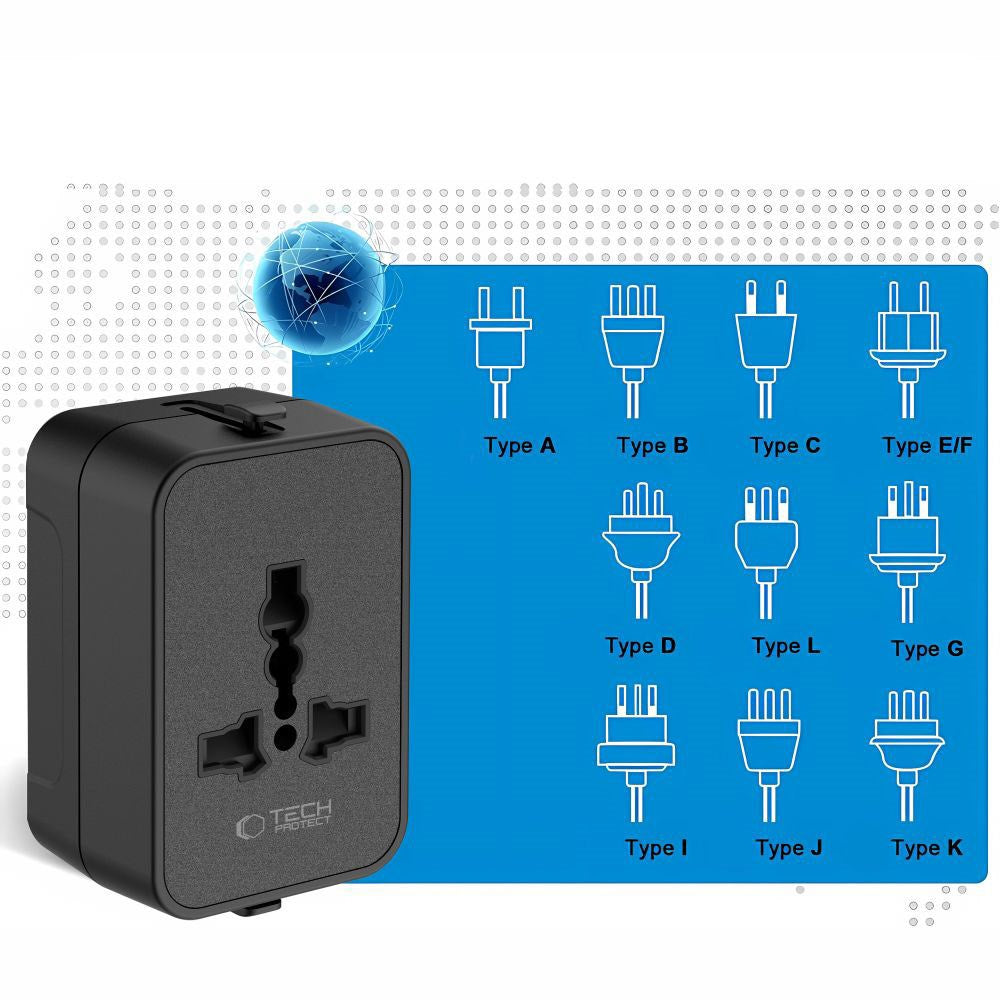 Tech-Protect TA300 Rejse Adapter - EU / UK / US / AU - Sort