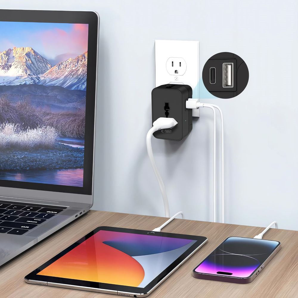 Tech-Protect TA300 Rejse Adapter - EU / UK / US / AU - Sort