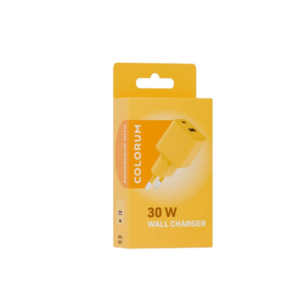 Colorum 30W Vægoplader m. 1x USB-A & 1x USB-C - Yellow