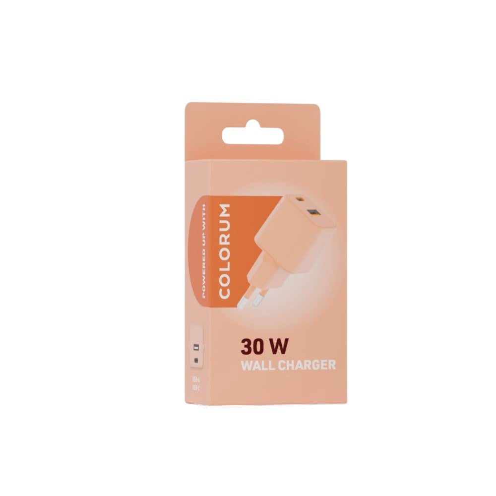 Colorum 30W Vægoplader m. 1x USB-A & 1x USB-C - Peach Fuzz