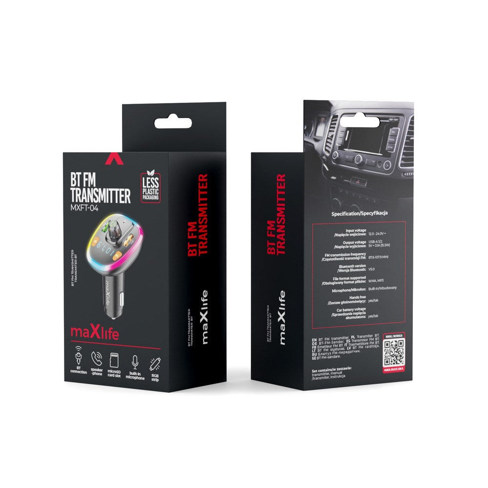Maxlife Bluetooth FM Transmitter - 2x USB-A - Sort