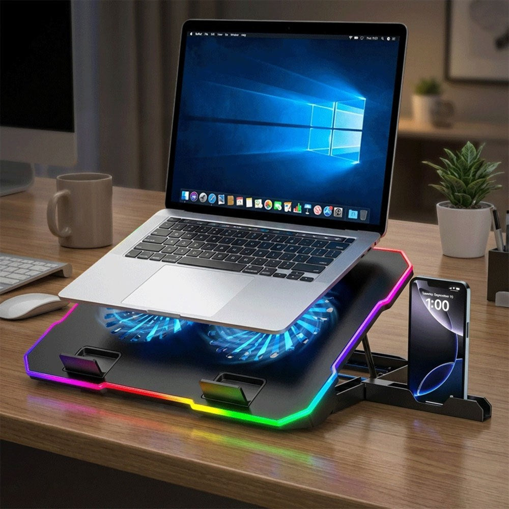Wozinsky NitroCool Computer Stander m. RGB-Lys & Nedkøling - Sort