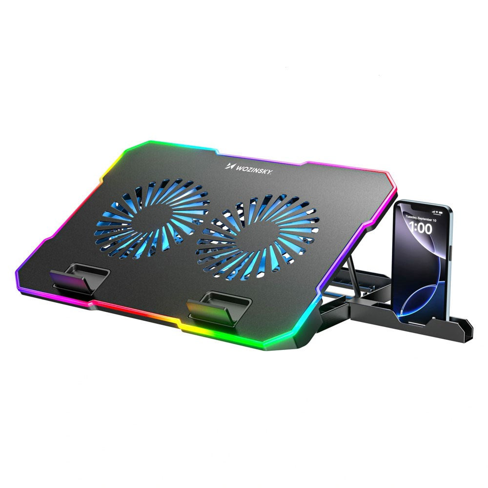 Wozinsky NitroCool Computer Stander m. RGB-Lys & Nedkøling - Sort