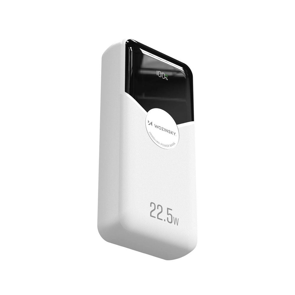 Wozinsky 20.000mAh Powerbank m. Indbygget USB-C- & Lightning-Kabel - Hvid