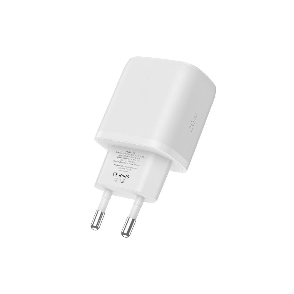 Tech-Protect Vægoplader m. 1 x USB-C & 1 x USB-A - Power Delivery - Hvid