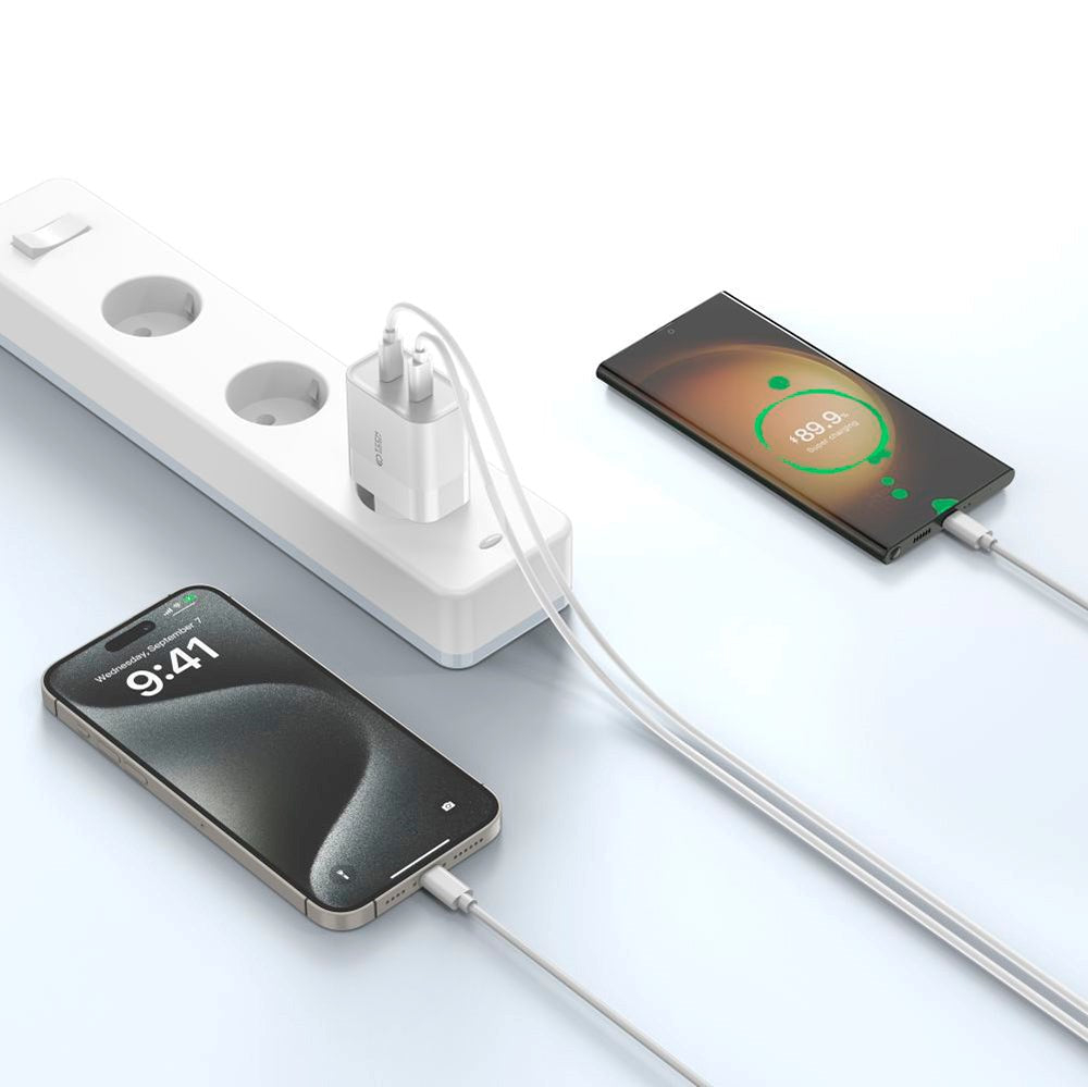 Tech-Protect 20W Vægoplader m. 2 x USB-C - Hvid