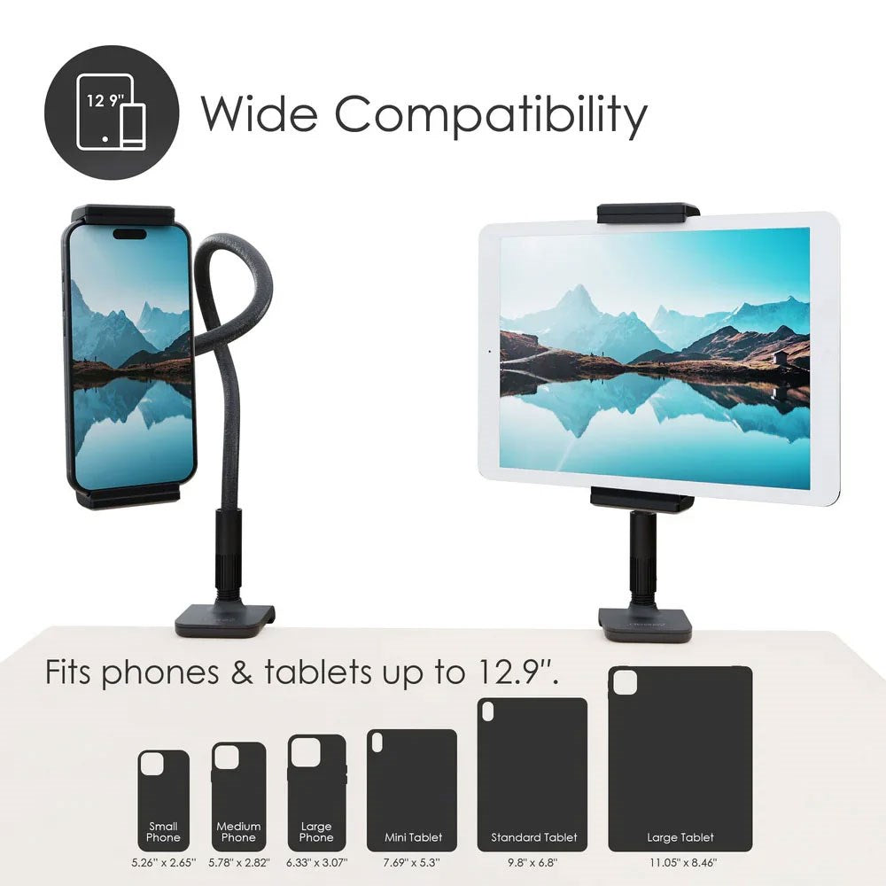 Desire2 Gooseneck Tablet Holder til Bord - Formbar - Sort