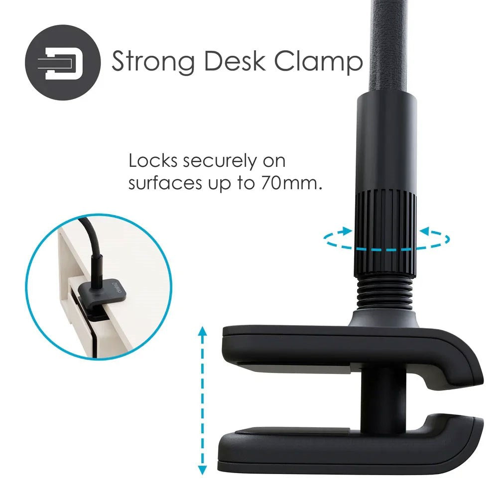 Desire2 Gooseneck Tablet Holder til Bord - Formbar - Sort