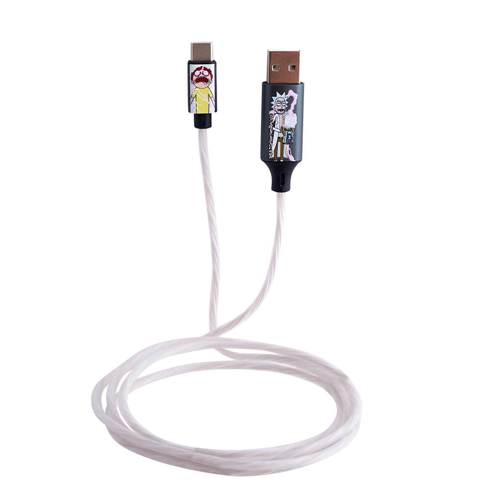Rick & Morty Light Up USB-A til USB-C Kabel 1.2 m. - Sort / Multi