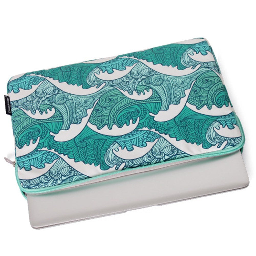 CanvasArtisan Sleeve m. Bølge Motiv Til Macbook / Bærbar PC 14" - (37 x 26.5 x 2 cm) - Blå