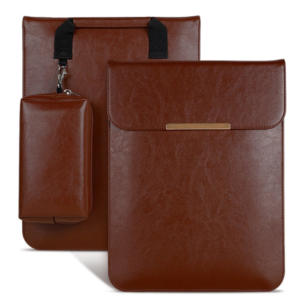 Macbook 13-14" Læder Sleeve til MacBook m. Lille Taske (33 x 25 cm) - Mørkebrun