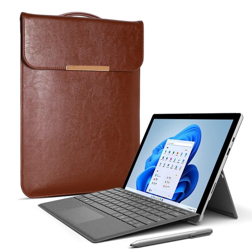 Macbook 13-14" Læder Sleeve til MacBook m. Lille Taske (33 x 25 cm) - Mørkebrun