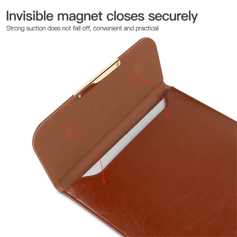 Macbook 13-14" Læder Sleeve til MacBook m. Lille Taske (33 x 25 cm) - Mørkebrun