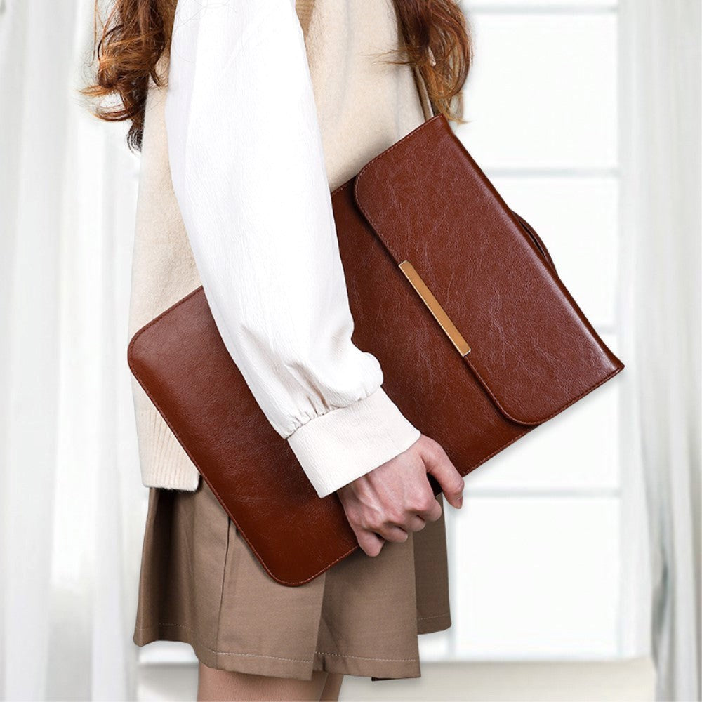 Macbook 13-14" Læder Sleeve til MacBook m. Lille Taske (33 x 25 cm) - Mørkebrun
