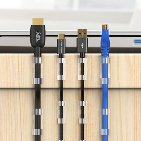 CableCreation Selvklæbende Kabelholder - Large - 50 stk - Gennemsigtig