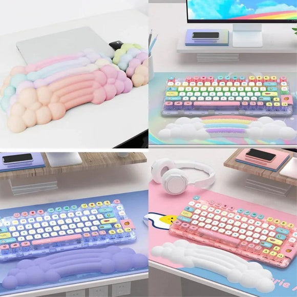 Håndledsstøtte Til Tastatur m. Skyer & Regnbue Design - Hvid