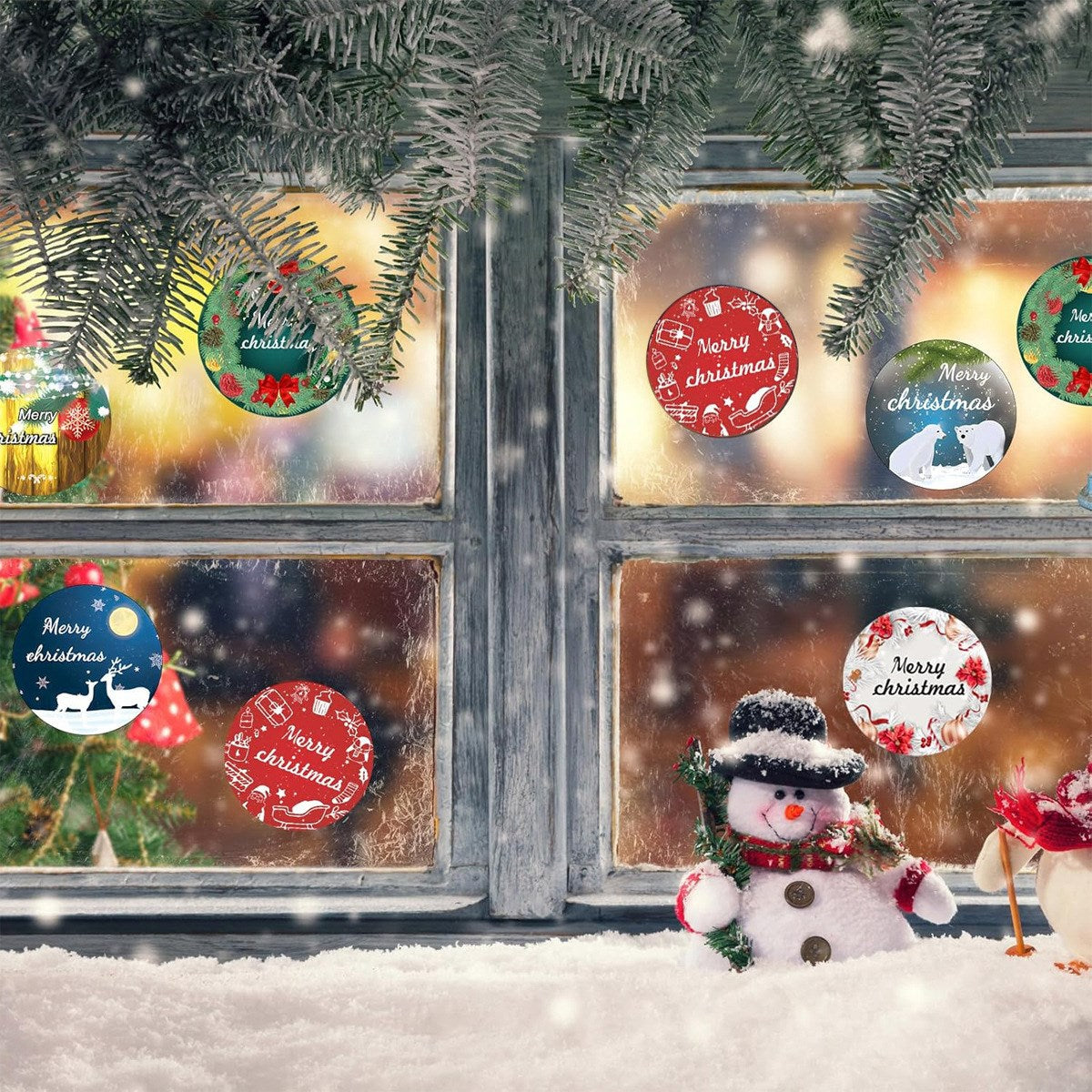 Rulle m. 500 x Klistermærker - 8 Designs - Merry Christmas
