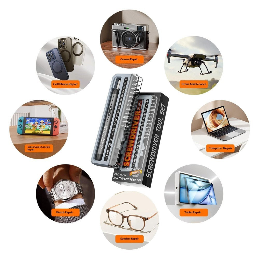 Elektronisk Skruetrækkersæt 32-i-1 m. USB-C Opladning - Orange
