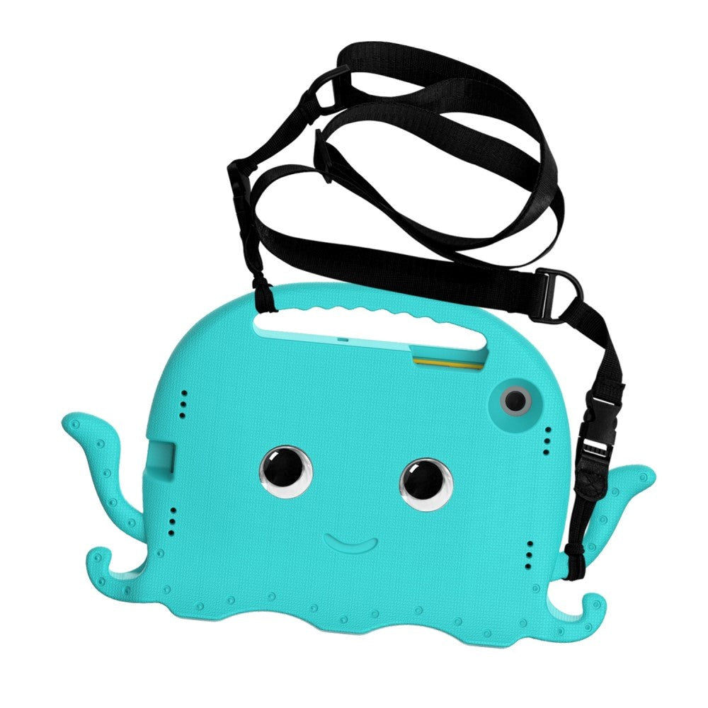 Samsung Galaxy Tab A8 10.5" (2021) Børne Cover m. Skulderstrop & Håndholder - Blæksprutte - Turkis