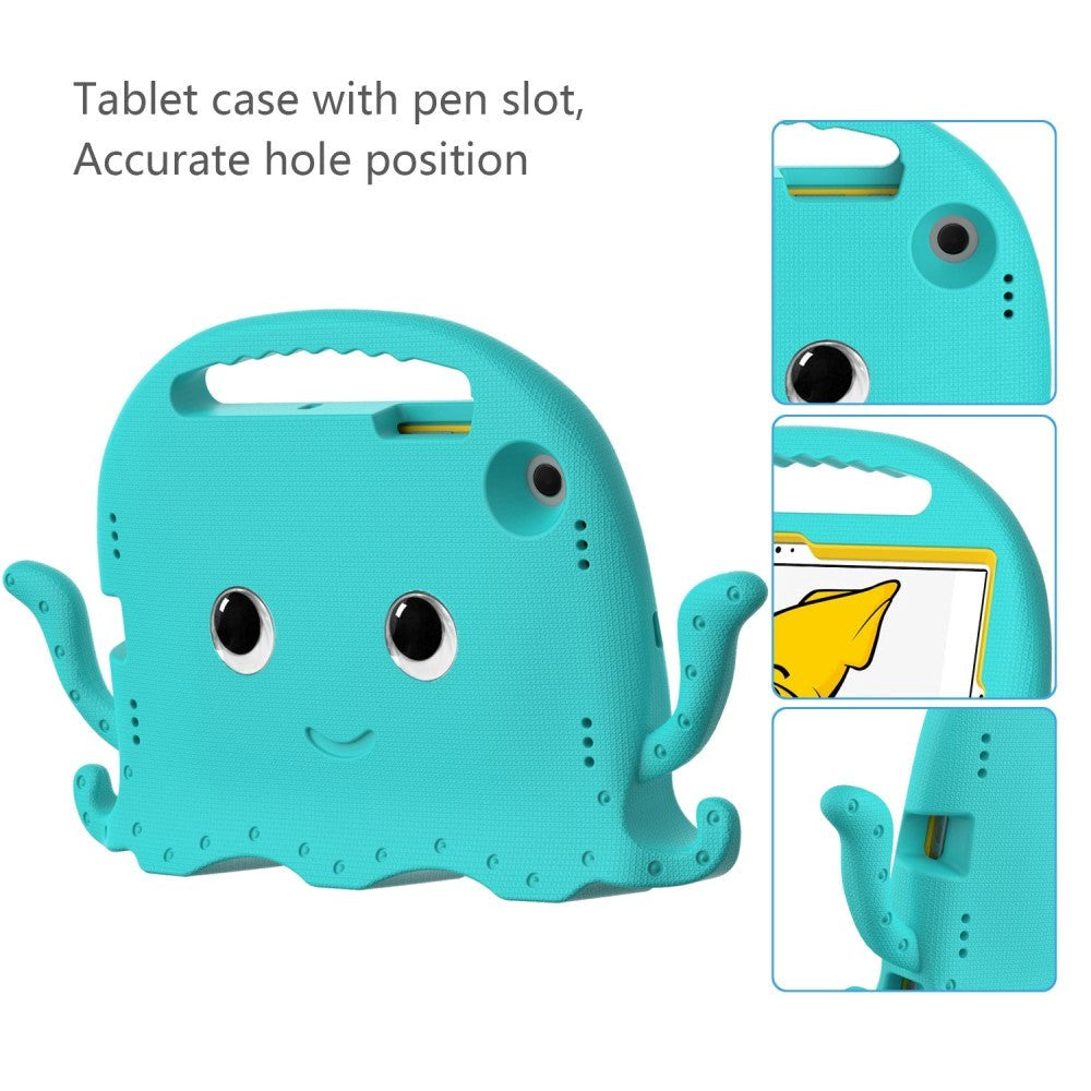 Samsung Galaxy Tab A8 10.5" (2021) Børne Cover m. Skulderstrop & Håndholder - Blæksprutte - Turkis