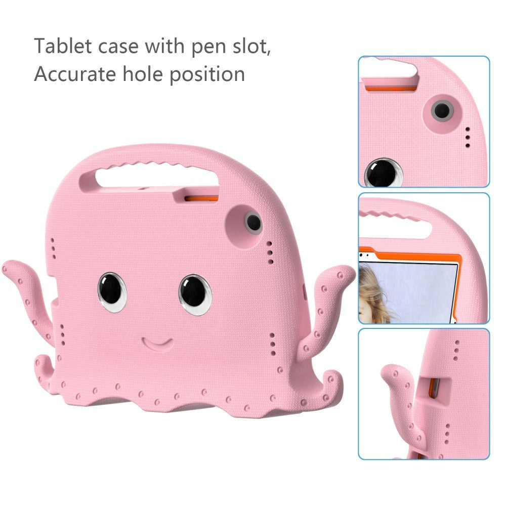 Samsung Galaxy Tab A8 10.5" (2021) Børne Cover m. Skulderstrop & Håndholder - Blæksprutte - Lyserød