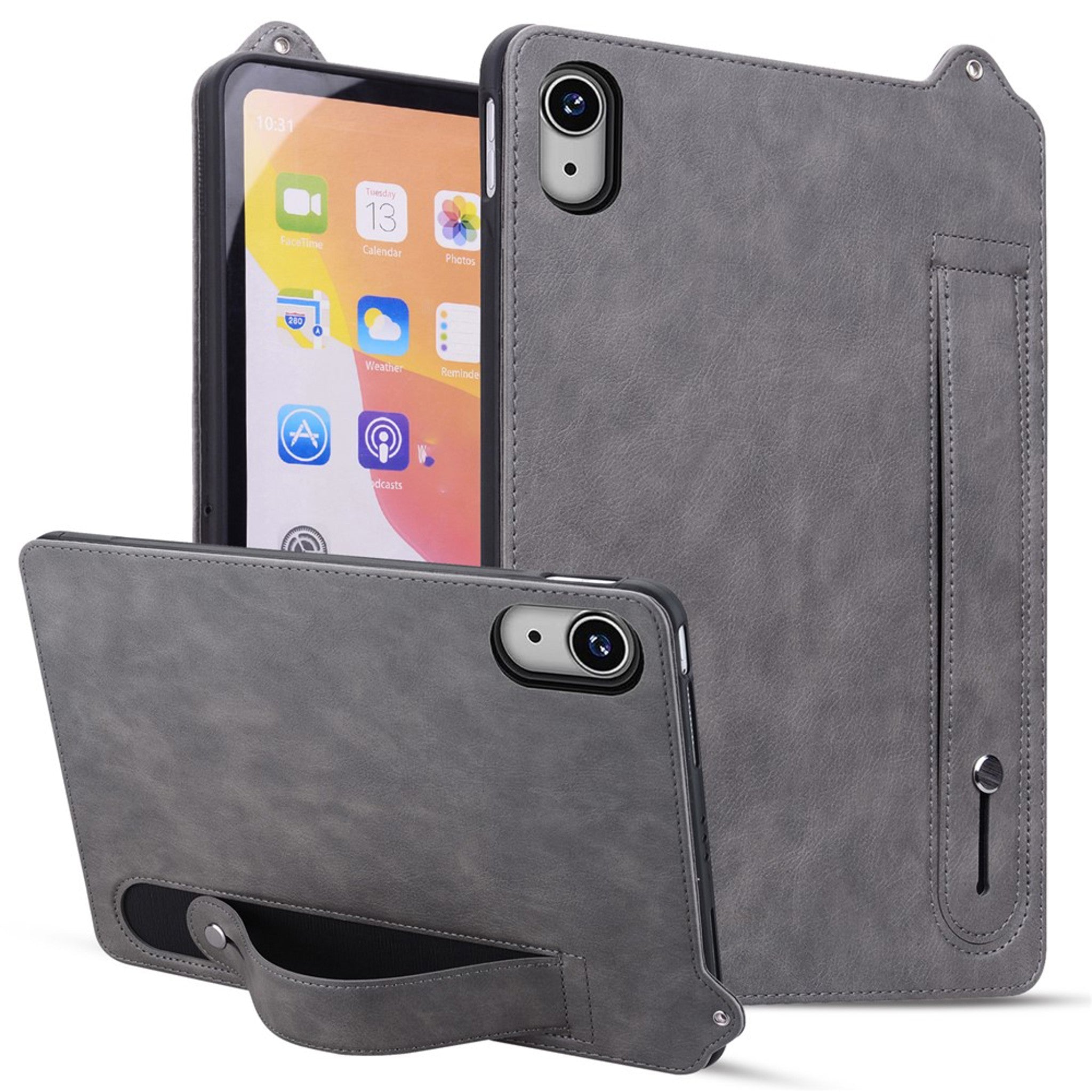 iPad Mini (2026) 8. Gen. EIDERWOOD Kunstlæder Bagside Cover m. Strop Kickstand - Grå