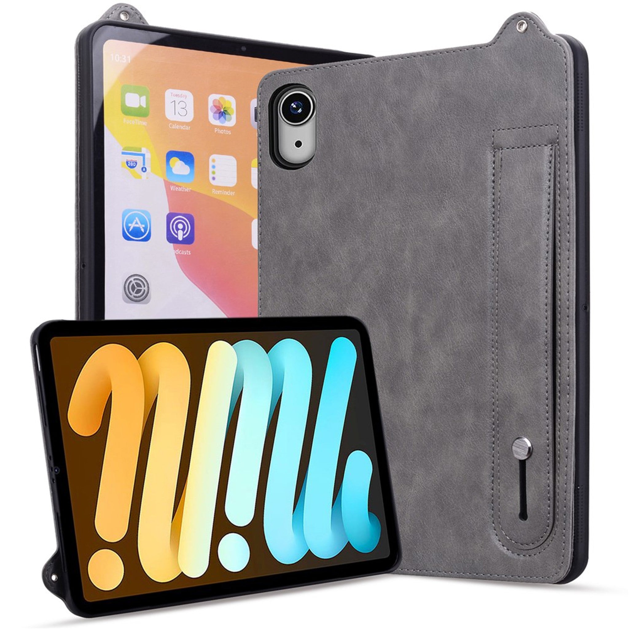 iPad Mini (2026) 8. Gen. EIDERWOOD Kunstlæder Bagside Cover m. Strop Kickstand - Grå