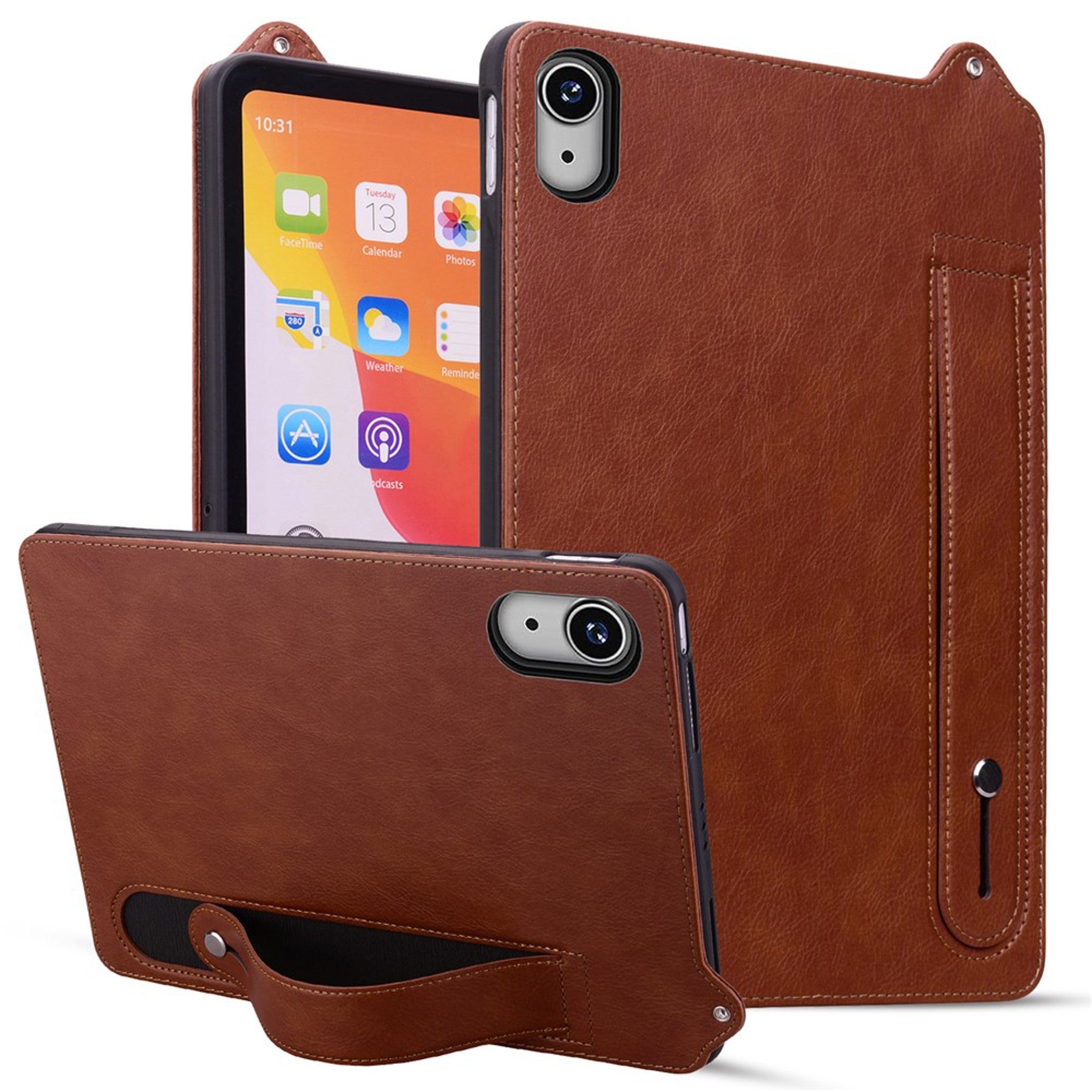 iPad Mini (2026) 8. Gen. EIDERWOOD Kunstlæder Bagside Cover m. Strop Kickstand - Brun
