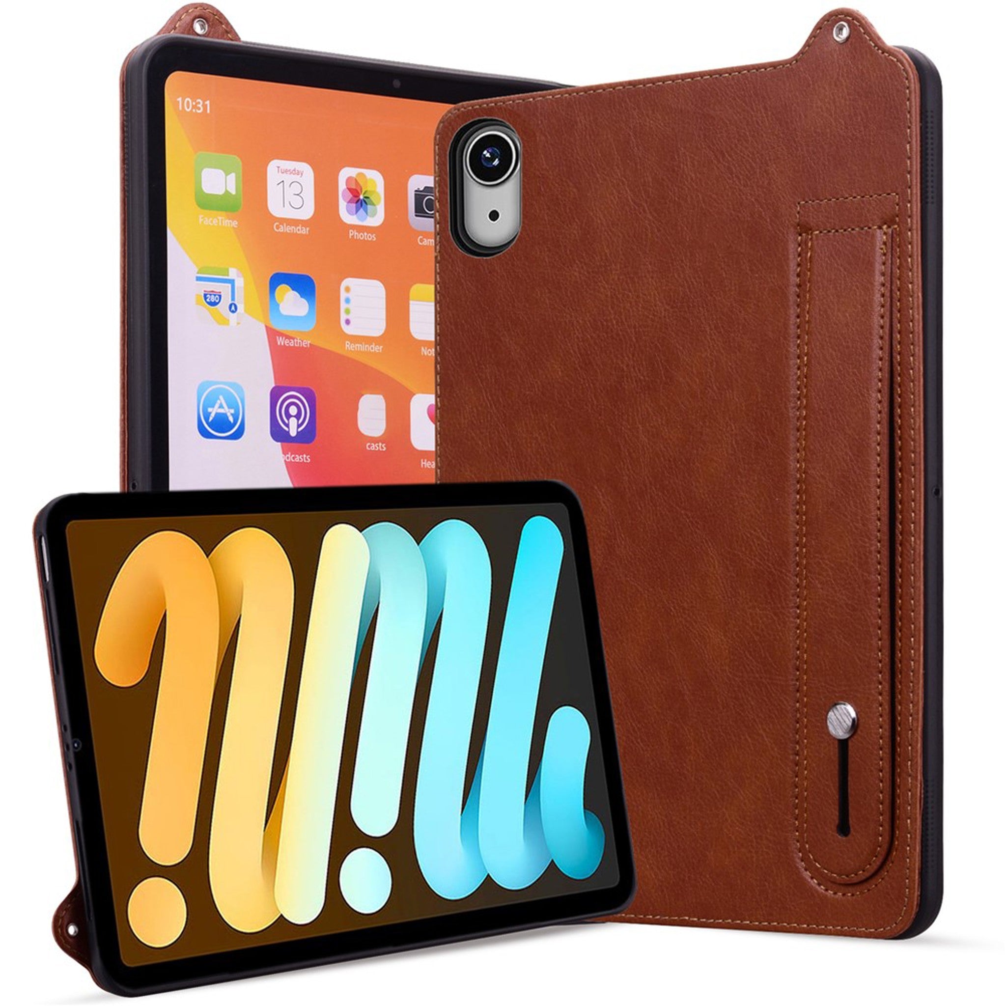 iPad Mini (2026) 8. Gen. EIDERWOOD Kunstlæder Bagside Cover m. Strop Kickstand - Brun