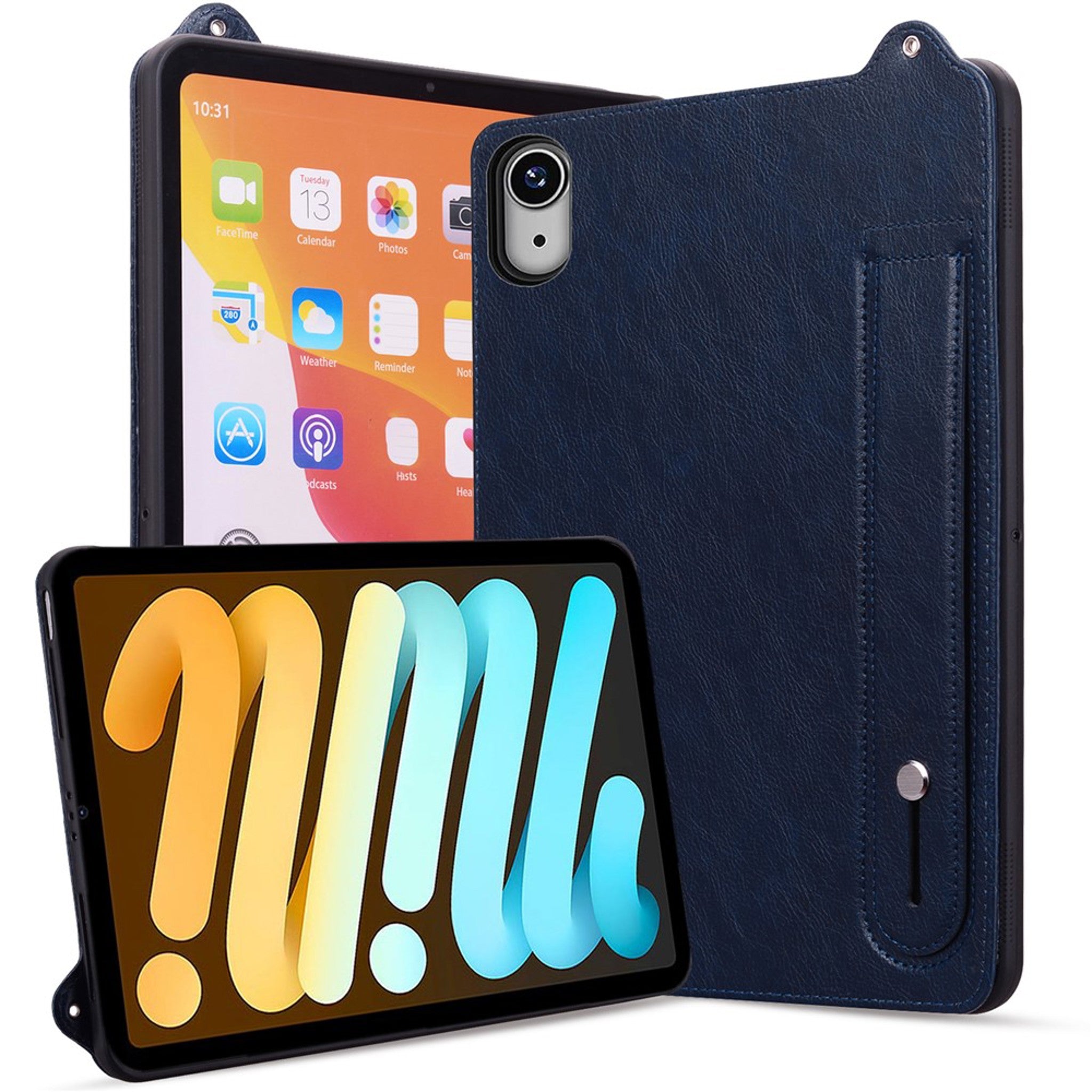 iPad Mini (2026) 8. Gen. EIDERWOOD Kunstlæder Bagside Cover m. Strop Kickstand - Blå