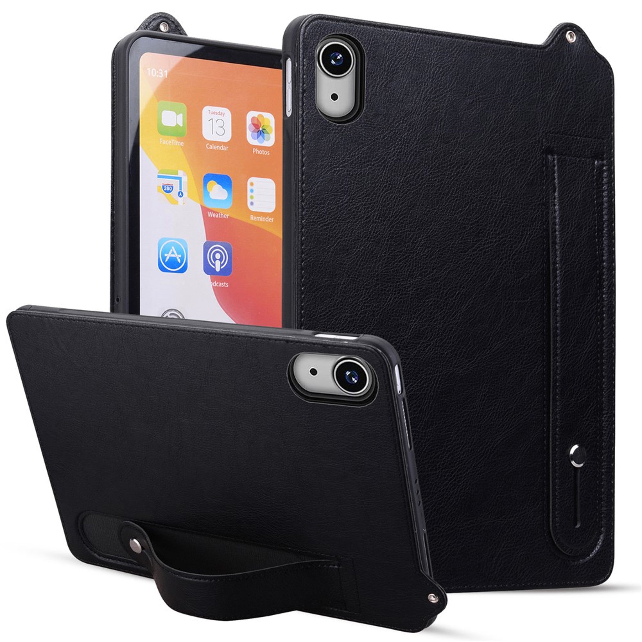 iPad Mini (2026) 8. Gen. EIDERWOOD Kunstlæder Bagside Cover m. Strop Kickstand - Sort
