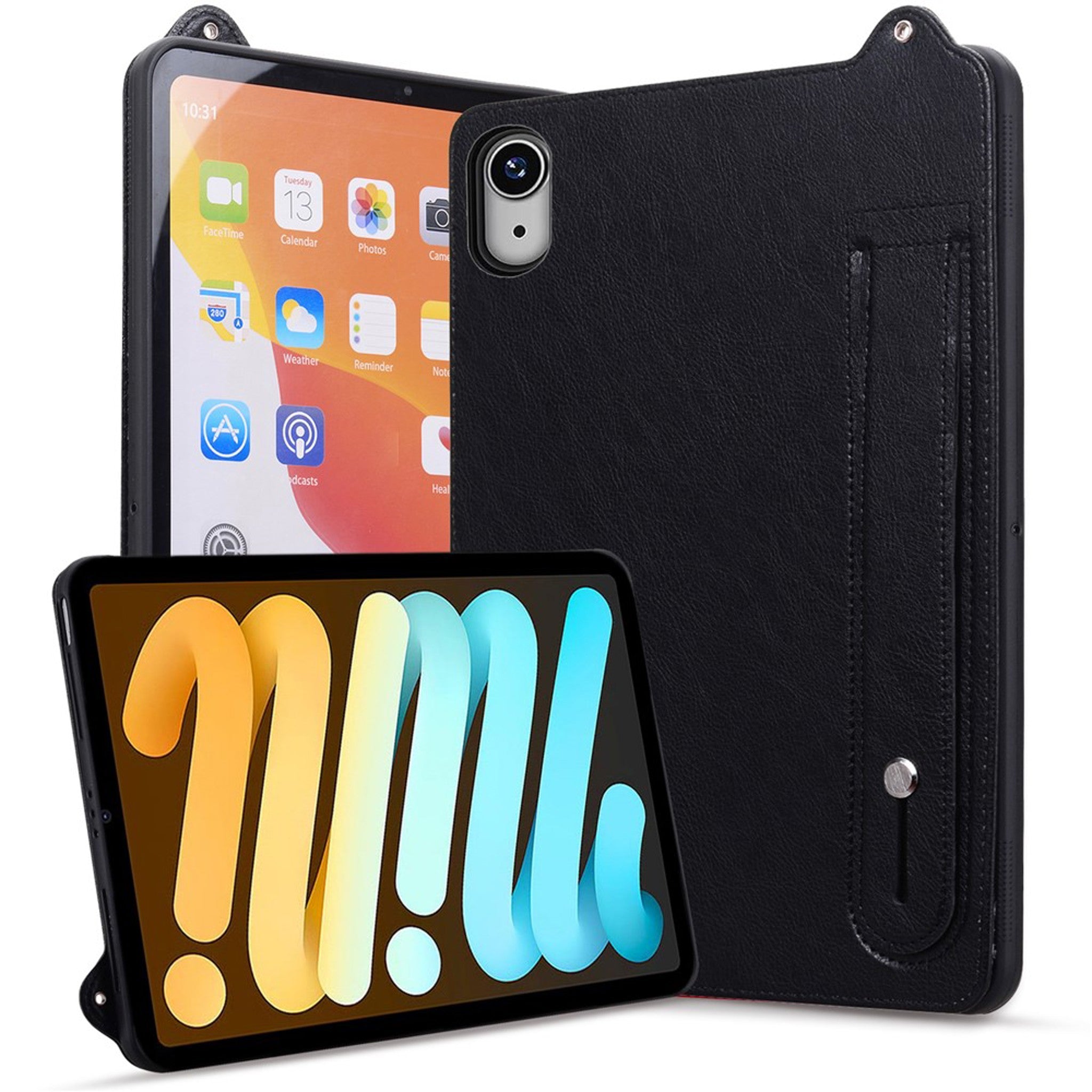 iPad Mini (2026) 8. Gen. EIDERWOOD Kunstlæder Bagside Cover m. Strop Kickstand - Sort