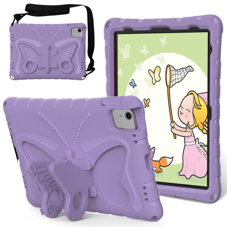 EIDERWOOD iPad Air 11" (2026 / 2025 / 2024) Børne Cover - Butterfly Kickstand Cover m. Skulderstrop - Lilla