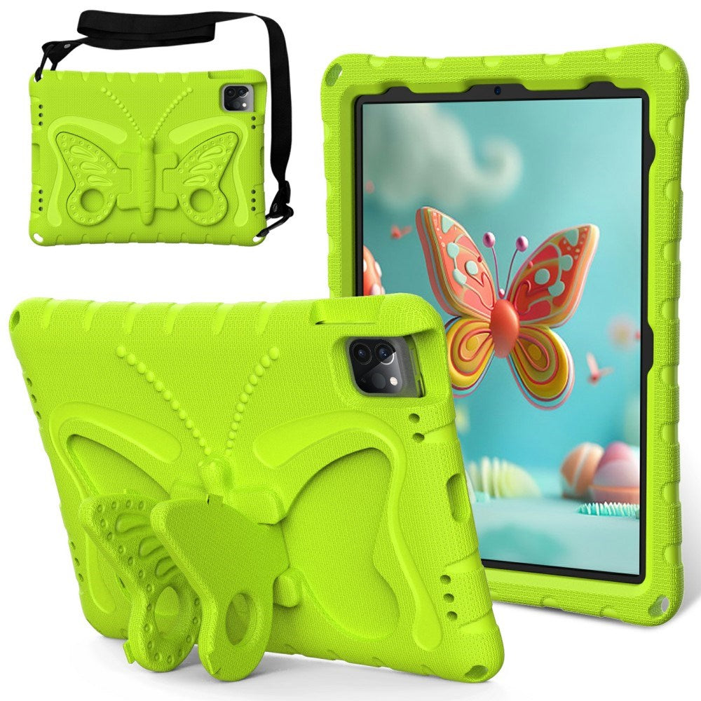 EIDERWOOD iPad Air 13" (2026 / 2025 / 2024) / Pro 13" (2025 / 2024) / Pro 12.9" (2022-2018) Børne Cover - Butterfly Kickstand Cover m. Skulderstrop - Grøn